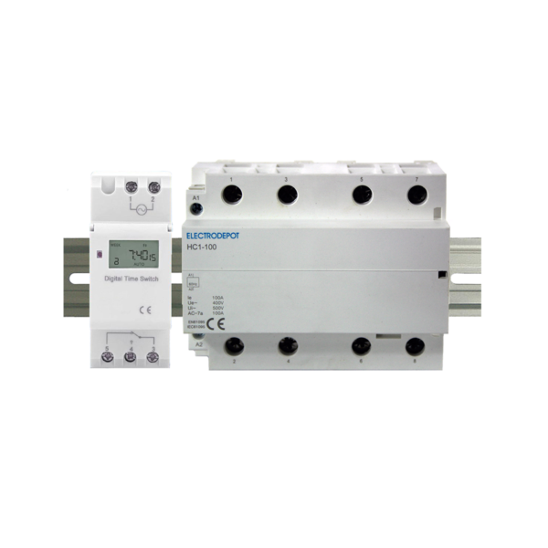 ElectroDepot 7 Day 24 Hour Programmable Timer 100A Normally Open Lighting Contactor 120VAC